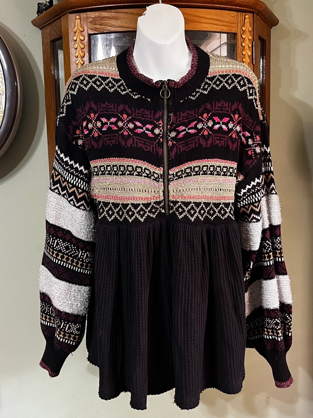 Free People Metallic Sleeve Zipper Front Mini Dress Size Small
